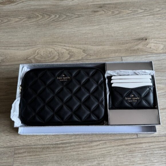 KATE SPADE ♠️ QUILTED LEATHER CROSSBODY CARD CASE SET - Picture 1 of 9
